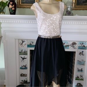Lily Rose lacy dress with mini skirt and gauzy overlay so kick up your heels!